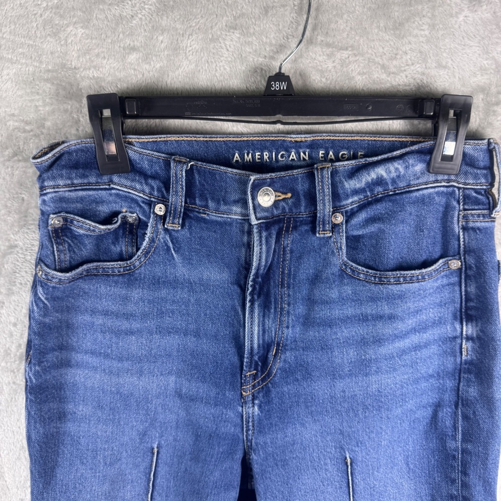 American Eagle Super High-Rise Ankle Straight Blue Seam Front 6 Reg Selvedge - Picture 3 of 13